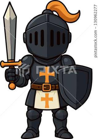 Illustration of a swordsman in black armor 130962277