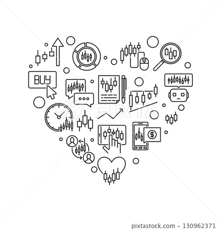 I Love Investment and Trading Heart thin line banner - vector illustration 130962371