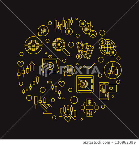 Bitcoin Trading vector BTC Crypto round illustration or banner in outline style Bitcoin Trading vector BTC Crypto round illustration or banner in outline style 130962399
