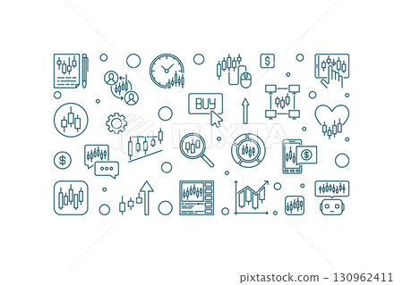 Cryptocurrency Trading vector Business outline minimal horizontal illustration or banner 130962411