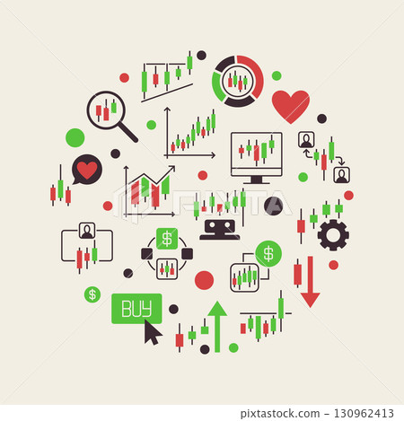 Cryptocurrency Trading vector Investing in Cryptocurrency outline colored illustration or banner 130962413