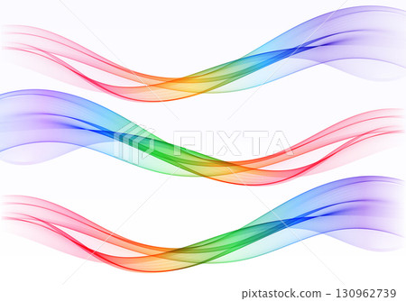 Three elegant rainbow-colored abstract waves flowing smoothly across a white background. 130962739