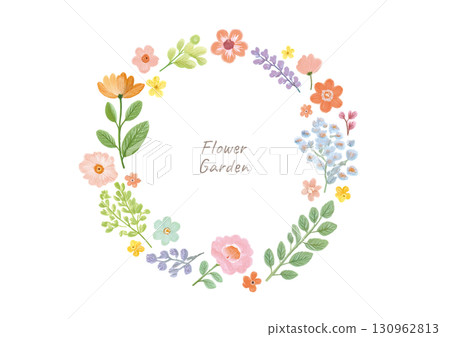 Watercolor flower and leaf wreath frame illustration Watercolor flower and leaf wreath frame illustration 130962813
