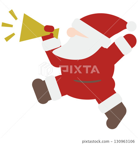 Santa Claus in profile calling out with a megaphone Santa Claus in profile calling out with a megaphone 130963106