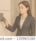 插圖，美麗的辦公室女士，觸摸 IC 卡去上班 130963180