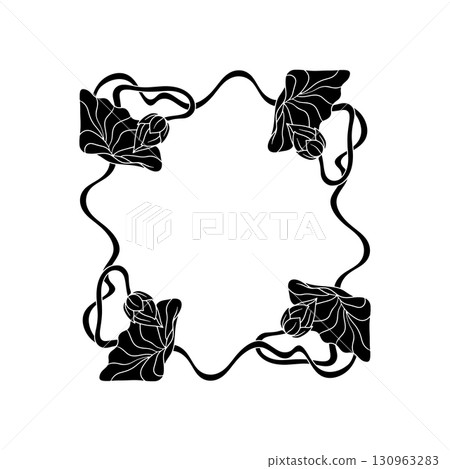Vintage art nouveau hand drawn monochrome black silhouette lotus flowers frame vector illustration 130963283
