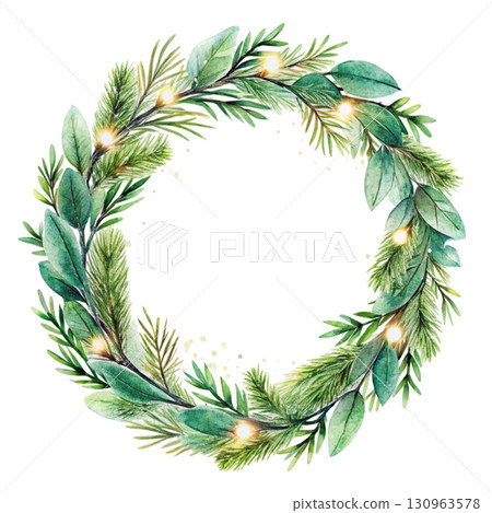 Christmas Wreath Minimal Watercolor 130963578
