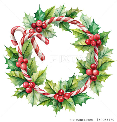 Christmas Wreath Minimal Watercolor 130963579