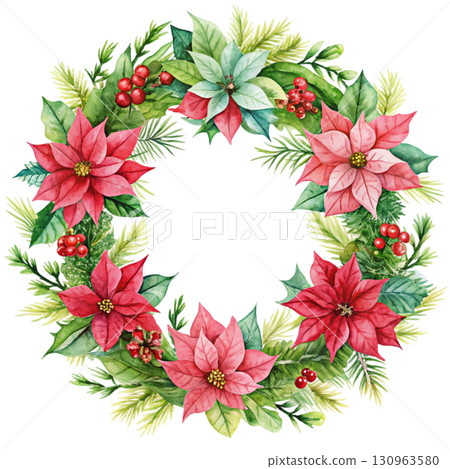 Christmas Wreath Minimal Watercolor 130963580
