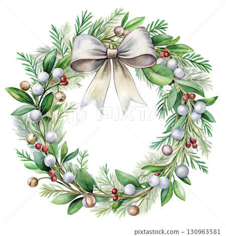 Christmas Wreath Minimal Watercolor 130963581