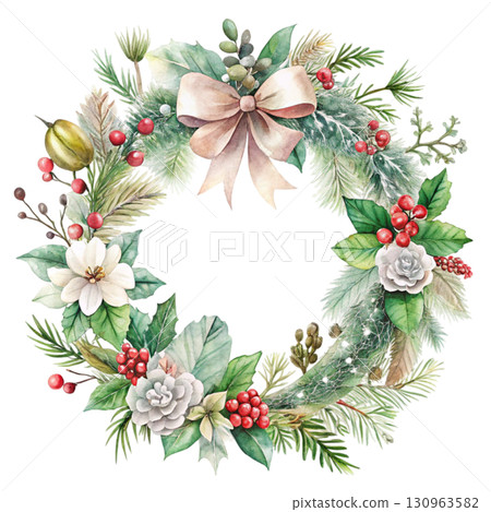 Christmas Wreath Minimal Watercolor 130963582