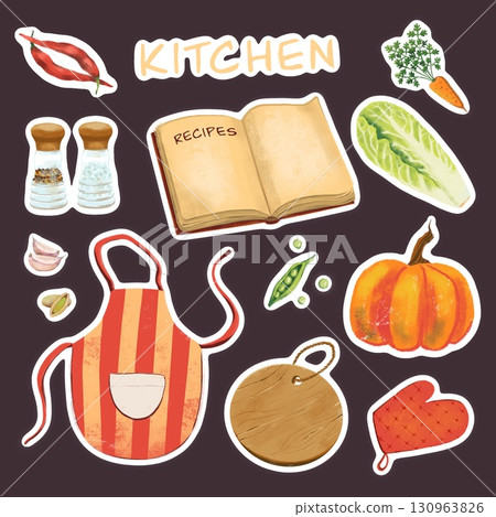 kitchen stickers, illustration of kitchen utensils for your design kitchen stickers, illustration of kitchen utensils for your design 130963826