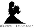 Woman holding a bouquet of flowers silhouette 130963887