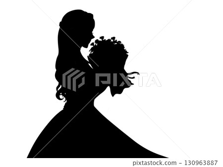 女人拿著一束花的輪廓 女人拿著一束花的輪廓 130963887