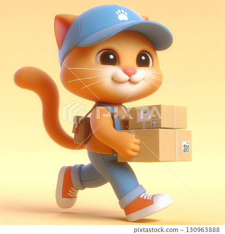 A lively cat delivering luggage 130963888