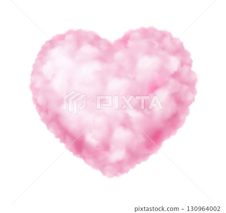 Pink heart cloud. fluffy shape, romantic symbol. Love sign. Pastel colors Valentines day isolated weather element. Softness cloudscape. Smoke and fog texture. Vector realistic cumulus illustration Pink heart cloud. fluffy shape, romantic symbol. Love sign. Pastel colors Valentines day isolated weather element. Softness cloudscape. Smoke and fog texture. Vector realistic cumulus illustration 130964002