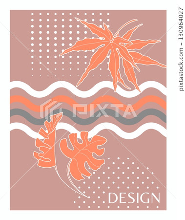 Autumn poster. Fall leaves on abstract background. Minimal notebook cover, print or flyer design. Invitation and greeting template. Colorful botany. Vector cartoon flat style isolated illustration 130964027