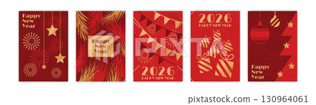 Xmas card. Happy New Year holiday greeting. Merry Christmas background. Winter elegant pattern. Snowflakes geometric style. Xmas invitation. Vector modern design garish poster, minimal covers set 130964061