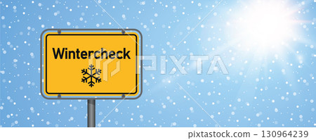 wintercheck traffic sign on snowy winter background vector illustration 130964239