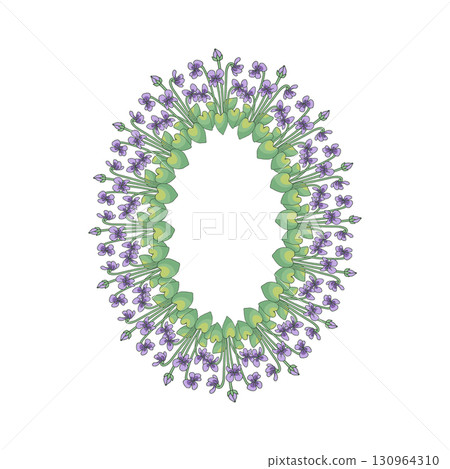 Hand drawn line art canary islands flowers wreath. Card template with cute floral frame 130964310