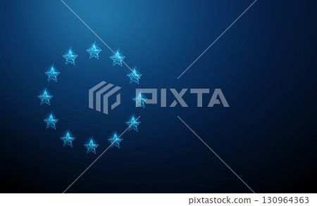 Flag of the European Union. Concept of European unity, international cooperation, political identity, community, emblem, symbol of Europe. 130964363