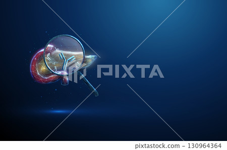 3d pancreas with magnifying glass and antibodies inside. Immunology, diabetes research, autoimmune disease detection, healthcare innovation concept. 3d pancreas with magnifying glass and antibodies inside. Immunology, diabetes research, autoimmune disease detection, healthcare innovation concept. 130964364