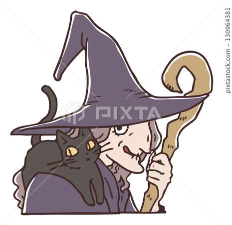 Halloween witch and black cat bust up 130964381