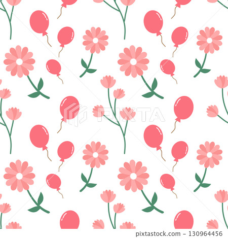 cute flower and balloon seamless pattern cute flower and balloon seamless pattern 130964456