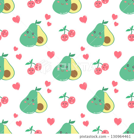 cute avocado and cherry seamless pattern 130964461