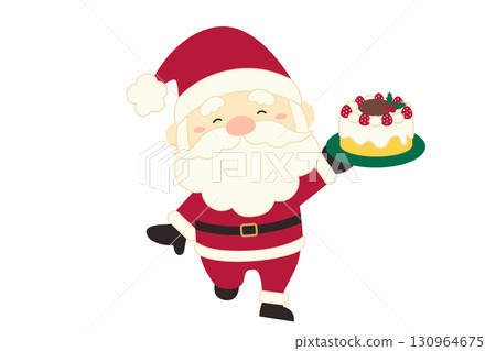 Santa Claus smiling with a Christmas cake Santa Claus smiling with a Christmas cake 130964675