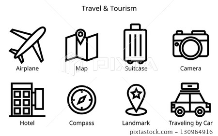 Travel and Tourism Line Icon Set. Travel and Tourism Line Icon Set. 130964916
