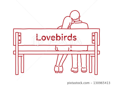 Couple sitting on a bench, lines only, text included Couple sitting on a bench, lines only, text included 130965413