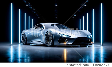拍攝一輛由 LED 燈照亮的未來跑車 拍攝一輛由 LED 燈照亮的未來跑車 130965474