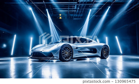 拍攝一輛由 LED 燈照亮的未來跑車 拍攝一輛由 LED 燈照亮的未來跑車 130965475