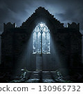 Old ruined Gothic chapel at night 130965732