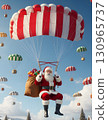 Santa Claus on a parachute in the sky. Realistic illustration. 130965737