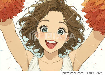 美優系列：高中啦啦隊活力四射地跳躍 130965924