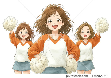 Miyu Series: High school cheerleaders jump energetically 130965938