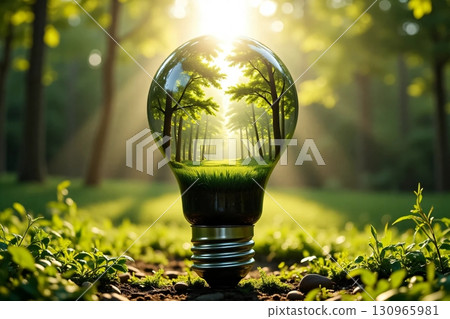 燈泡反射森林場景 130965981