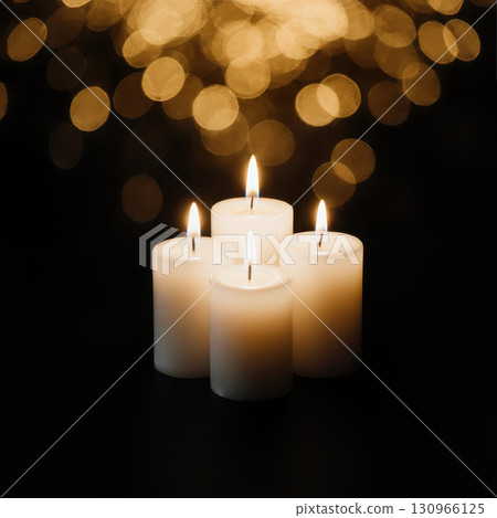 Funeral flyer with glowing candles and soft bokeh background in solemn tribute style 130966125