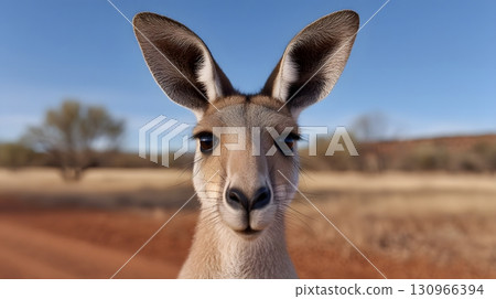 Watchful kangaroo in the Australian outback Watchful kangaroo in the Australian outback 130966394
