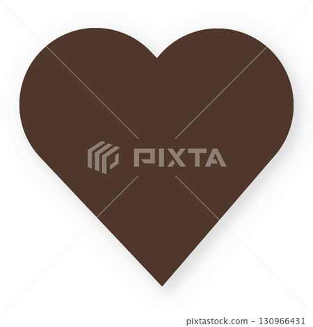 巧克力深棕色心形標記紙狀陰影插圖素材，簡單，白色背景，png透明 130966431