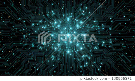 Glowing futuristic circuit board with digital lines 130966571