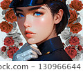 A woman in a uniform posing with a rose in the background - High-quality JPG material 130966644