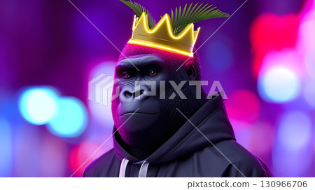 Neon gorilla king in streetwear, urban jungle fusion 130966706