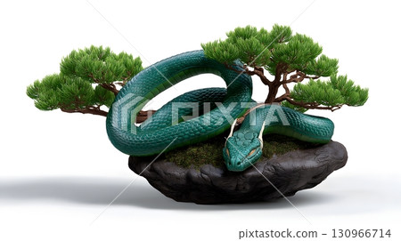Majestic dragon coiled around a bonsai tree 130966714