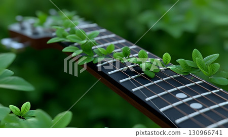 Guitar intertwined with nature's foliage 130966741