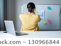 Woman having shoulder pain pain during work long time. stretching to relax and relax while working hard at the office 130966844