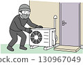 A suspicious man playing with an air conditioner outdoor unit 130967049