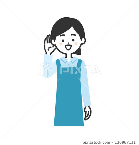 Illustration of a woman in an apron holding her ears Illustration of a woman in an apron holding her ears 130967131